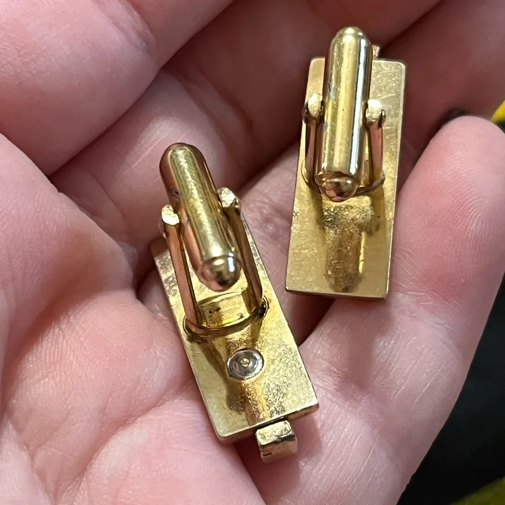 VTG Ansom Signed Art Deco Men’s Gold Tone Metal Costume Jewelry Cuff Links